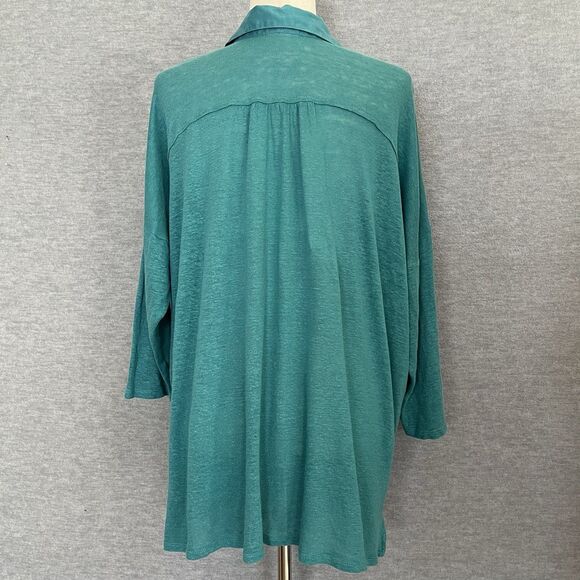 J Jill Love Linen Teal Tunic Size L Lagenlook Coastal Collared Beachy Minimalist - Picture 4 of 12